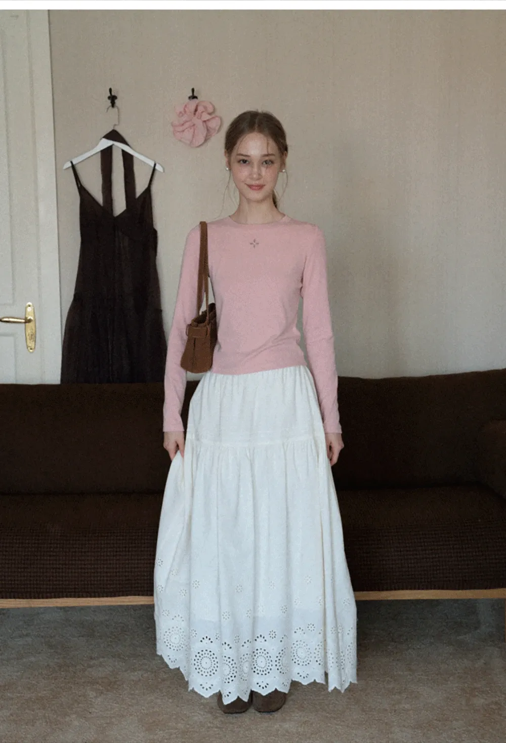 Womens Pink Fitted Long Sleeve Tee