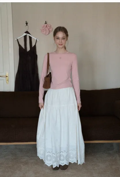 Womens Pink Fitted Long Sleeve Tee