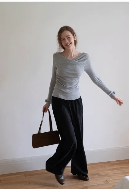 Womens Draped Cowl Neck Slim Fit Tops