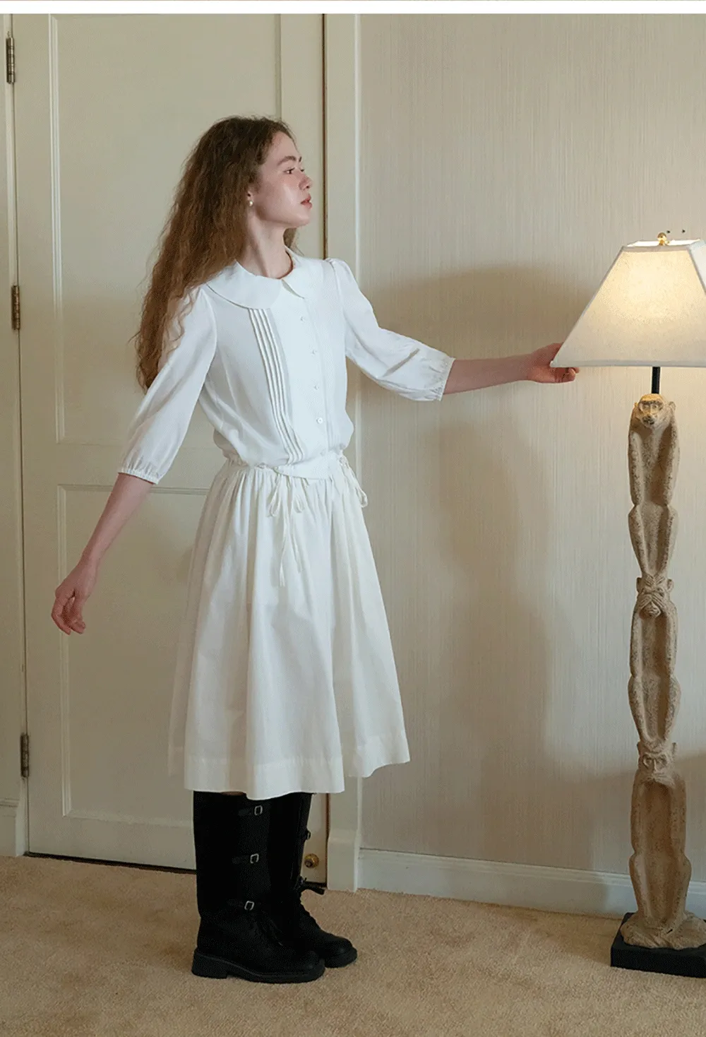 3/4 Sleeve Vintage White Shirt for Women
