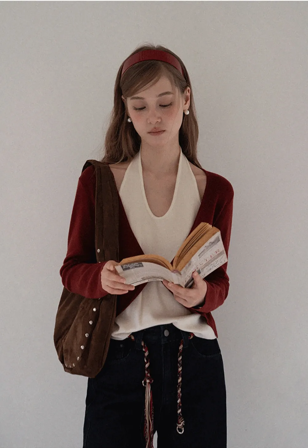 Women Casual Long Sleeve Halter Top with Twist Front Design