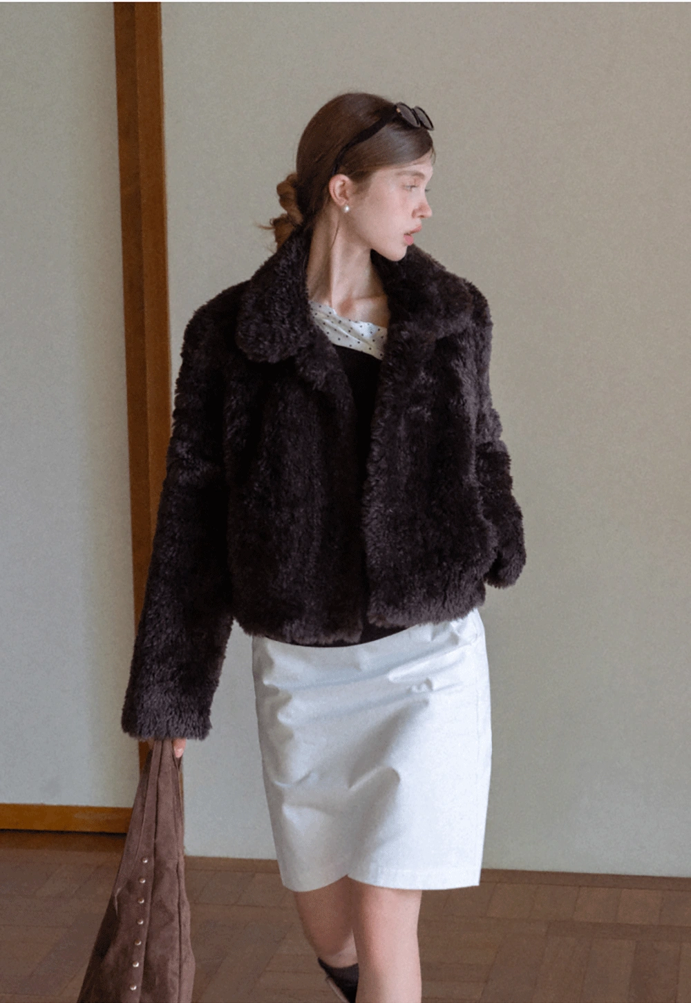 Womens Polka Dot Scarf Neck Long Sleeve Top