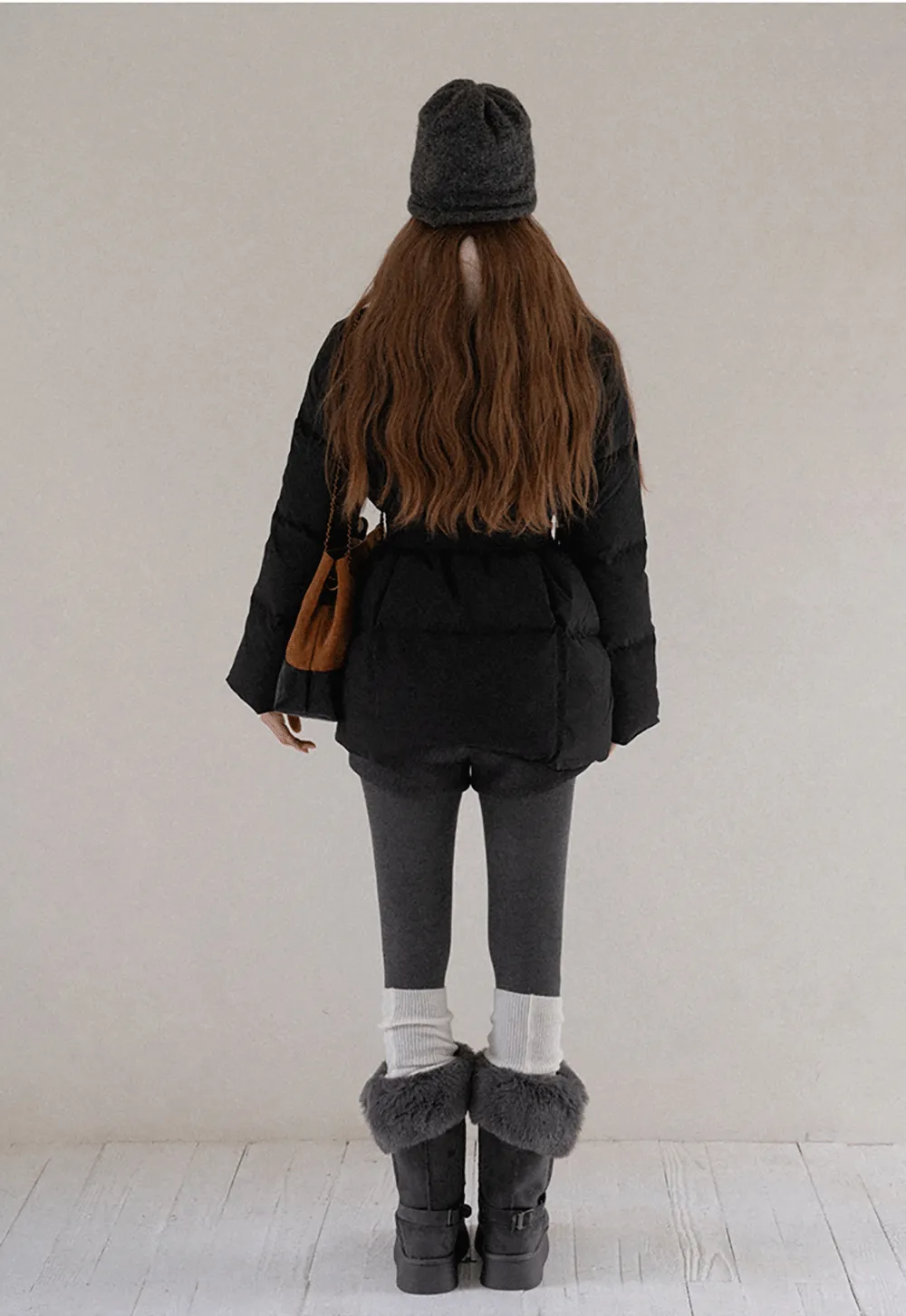 Belted Down Coat with Faux Fur Collar