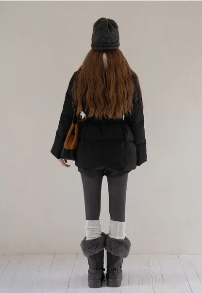 Belted Down Coat with Faux Fur Collar
