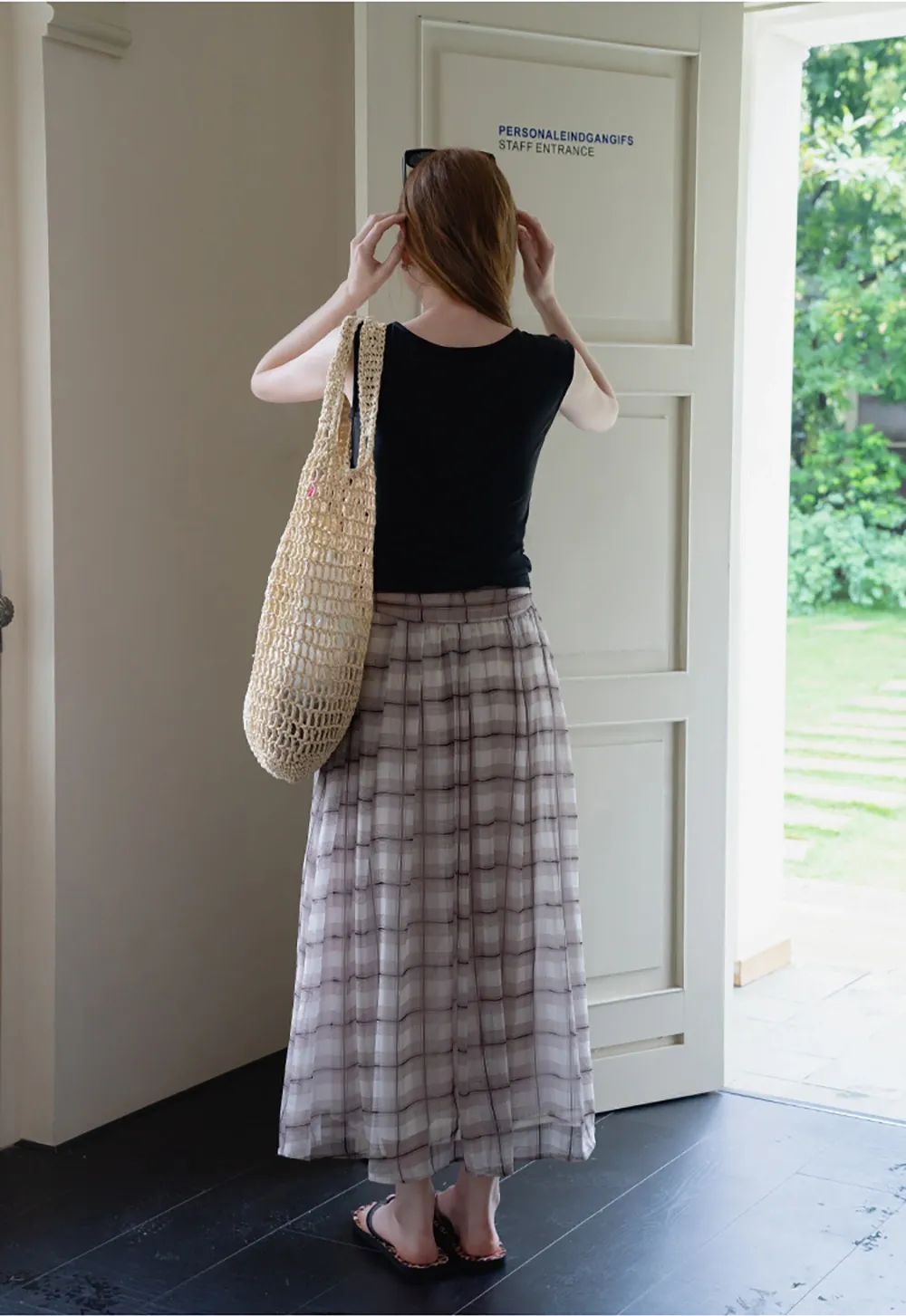 Women’s High Waist Plaid Chiffon Midi Skirt