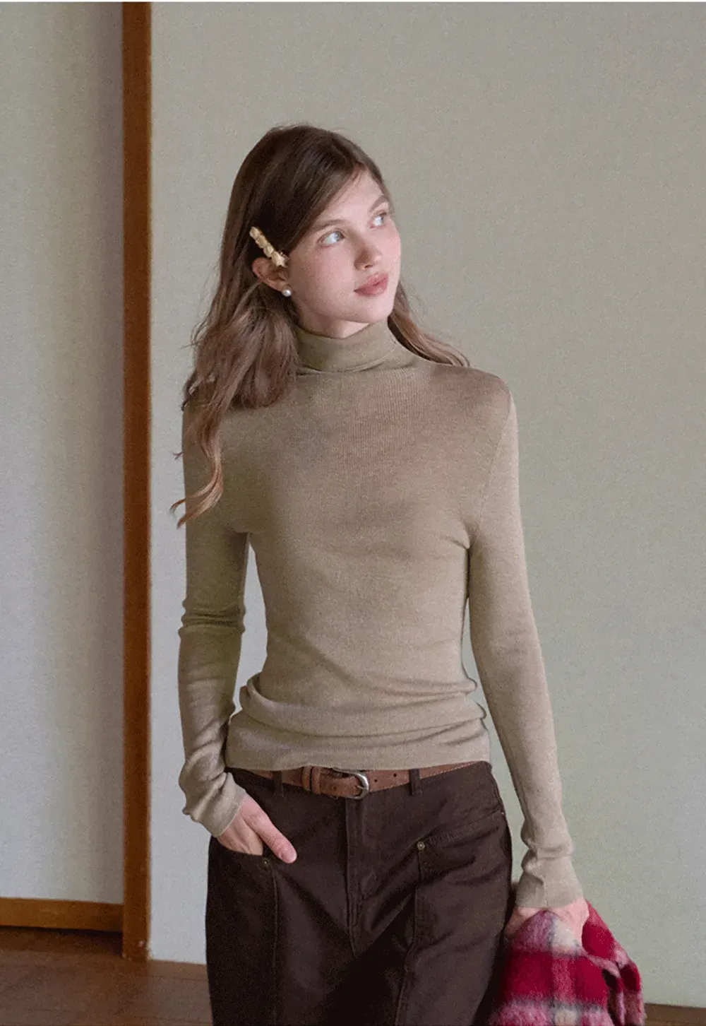 Ribbed Turtleneck Top