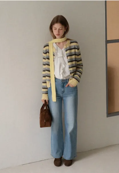 Women Ruffle Lace V Neck Long Sleeve Blouse