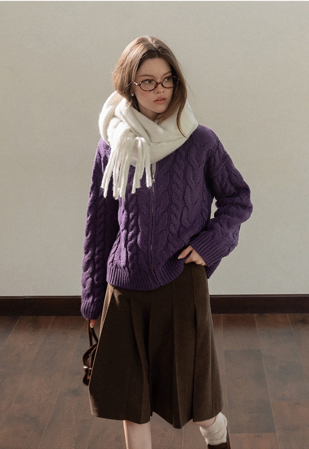 Women’s High-Waisted Pleated Skirt in Brown