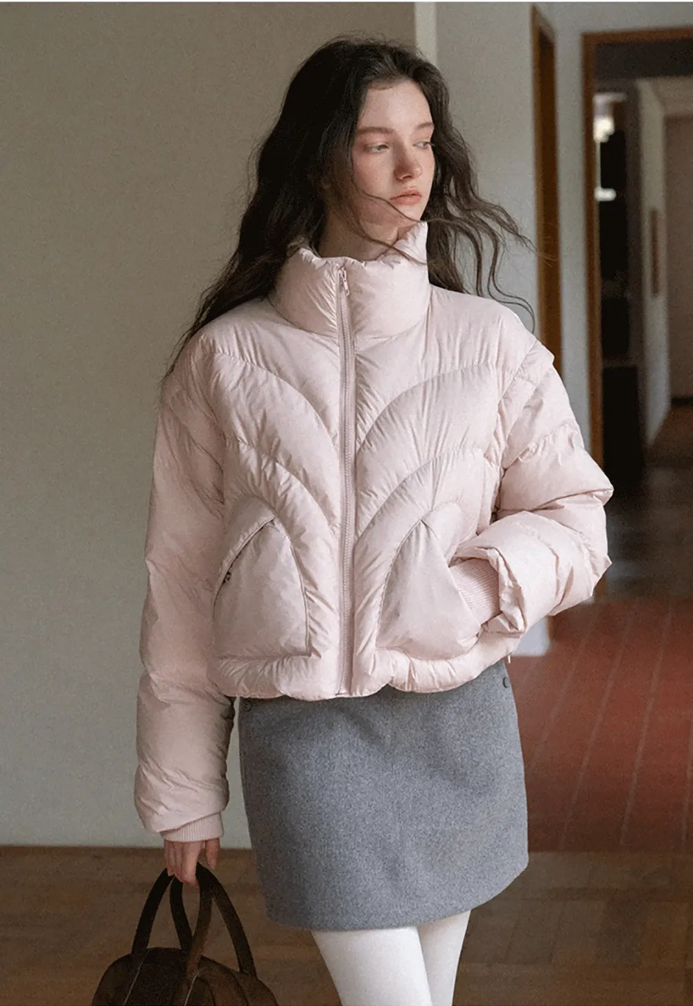 2-Way Short Puffer Jacket with Heart Pockets