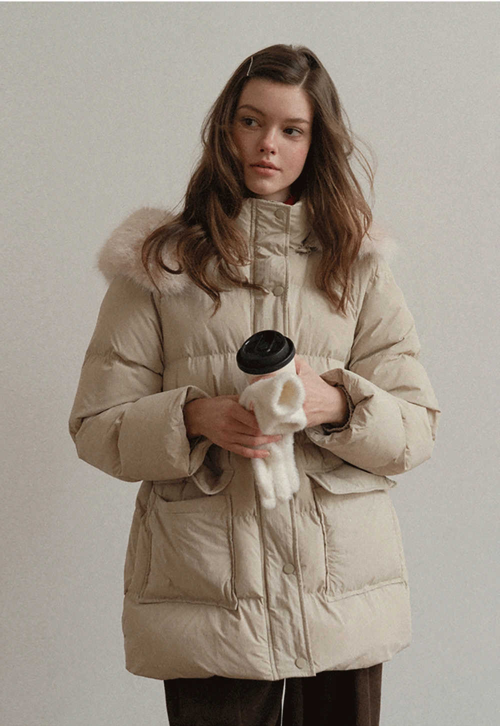 Cozy Beige Winter Cotton Coat for Women