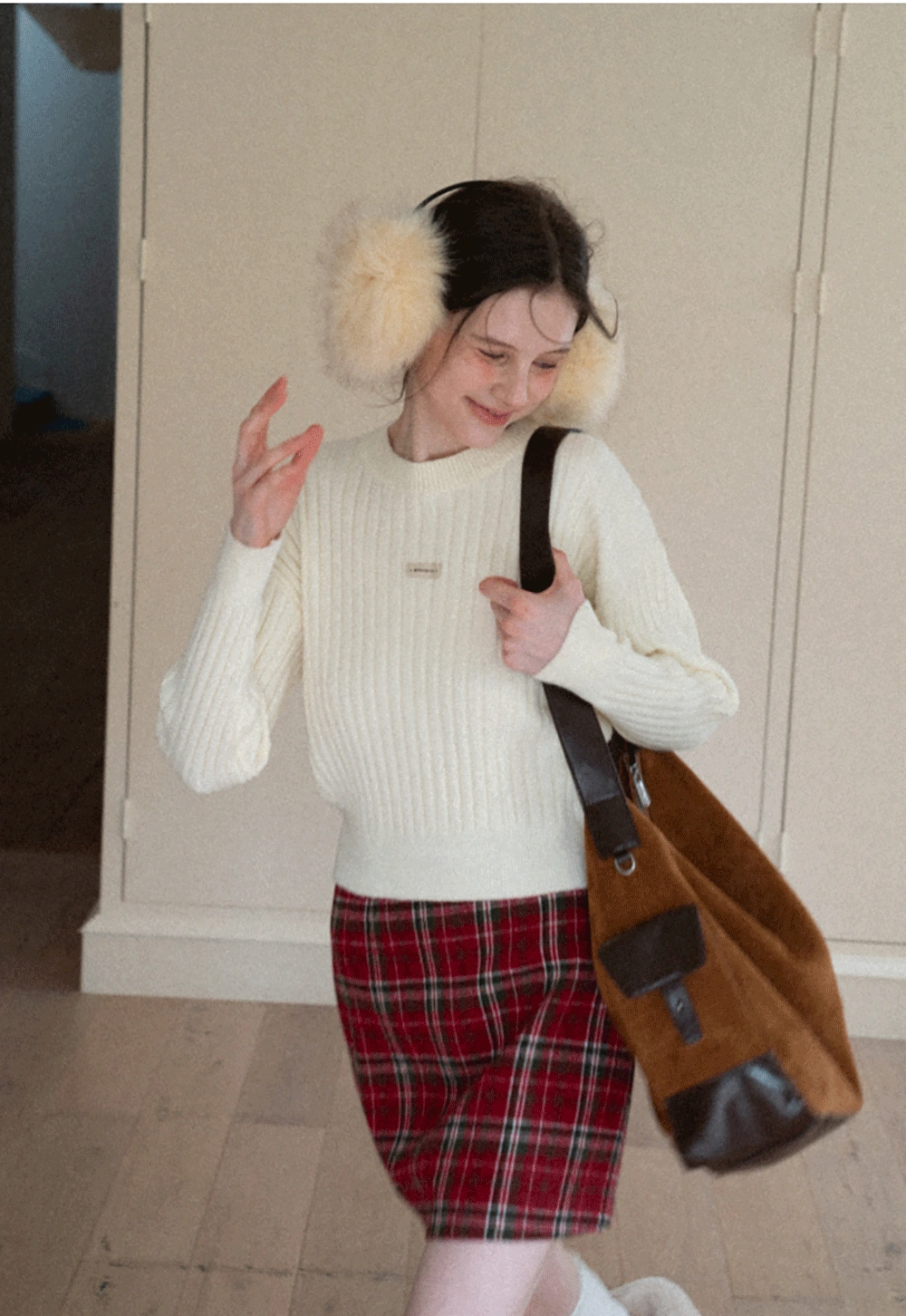 Ribbed Knit Cropped Sweater with Branding