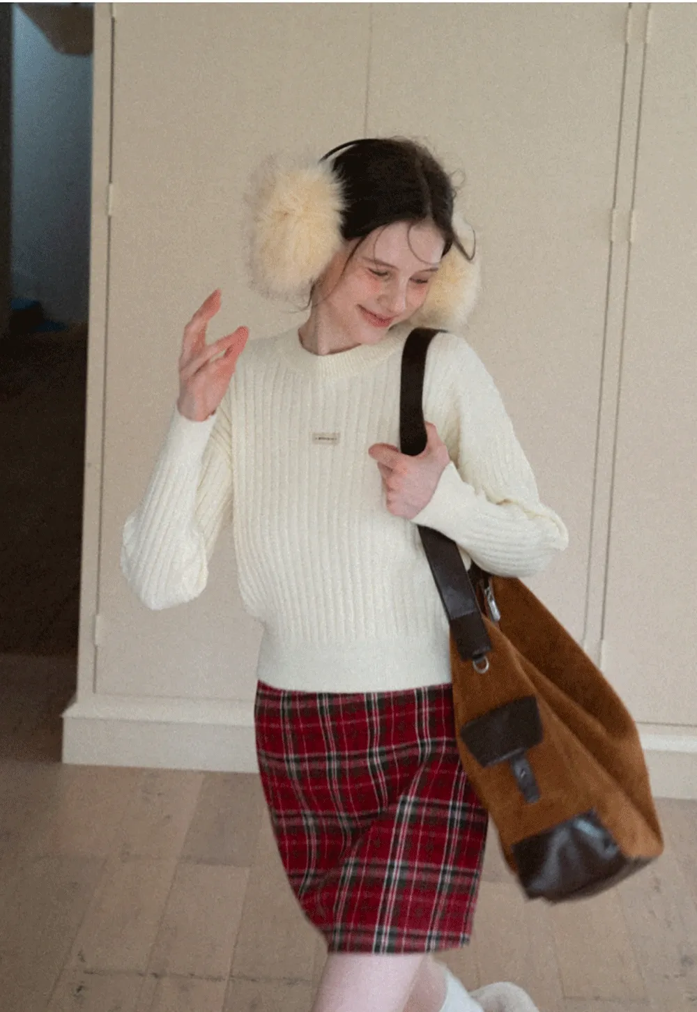 Ribbed Knit Cropped Sweater with Branding