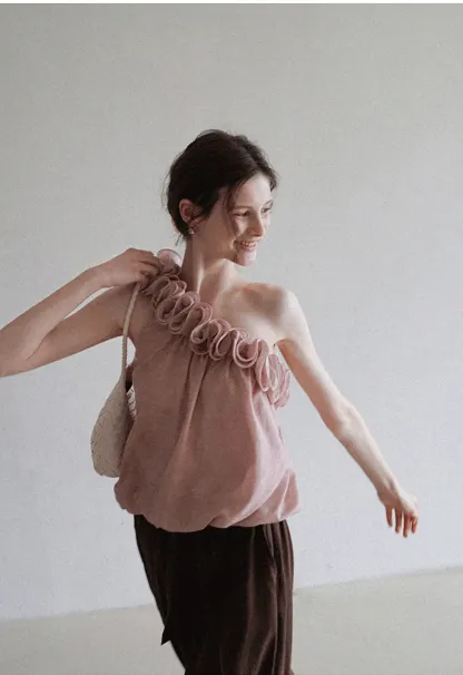 Women’s One Shoulder Ruffle Sleeveless Top