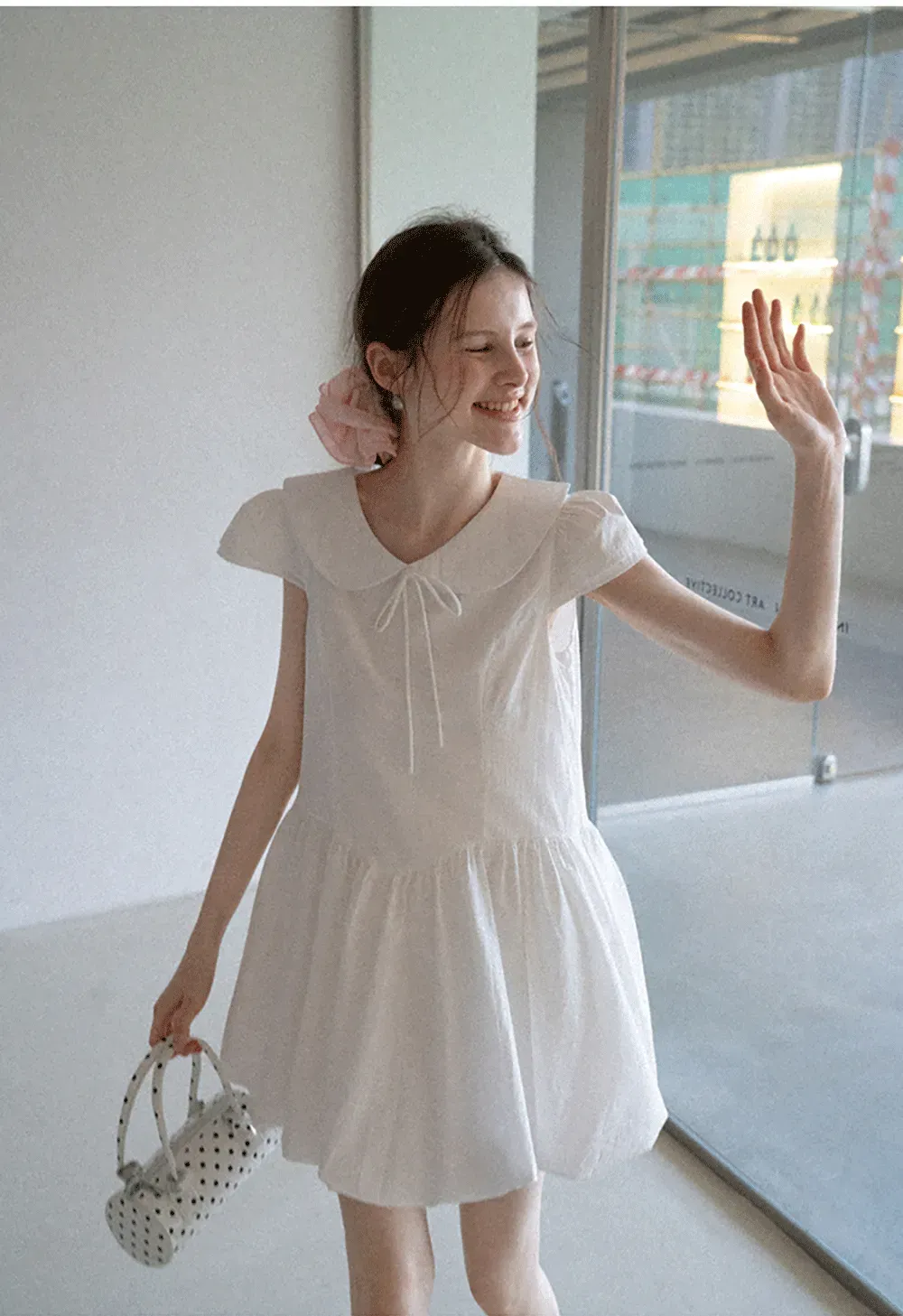Peter Pan Collar Puff Sleeve Mini Dress