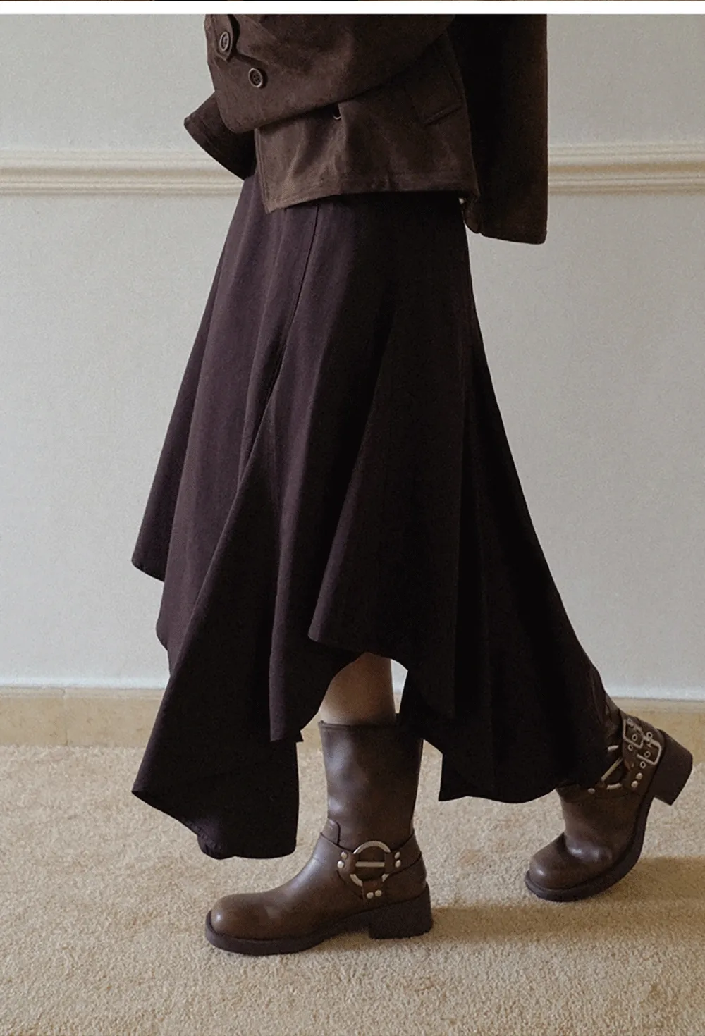 Womens High Waist Asymmetrical Midi Skirt