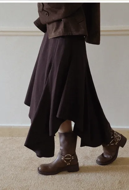 Womens High Waist Asymmetrical Midi Skirt