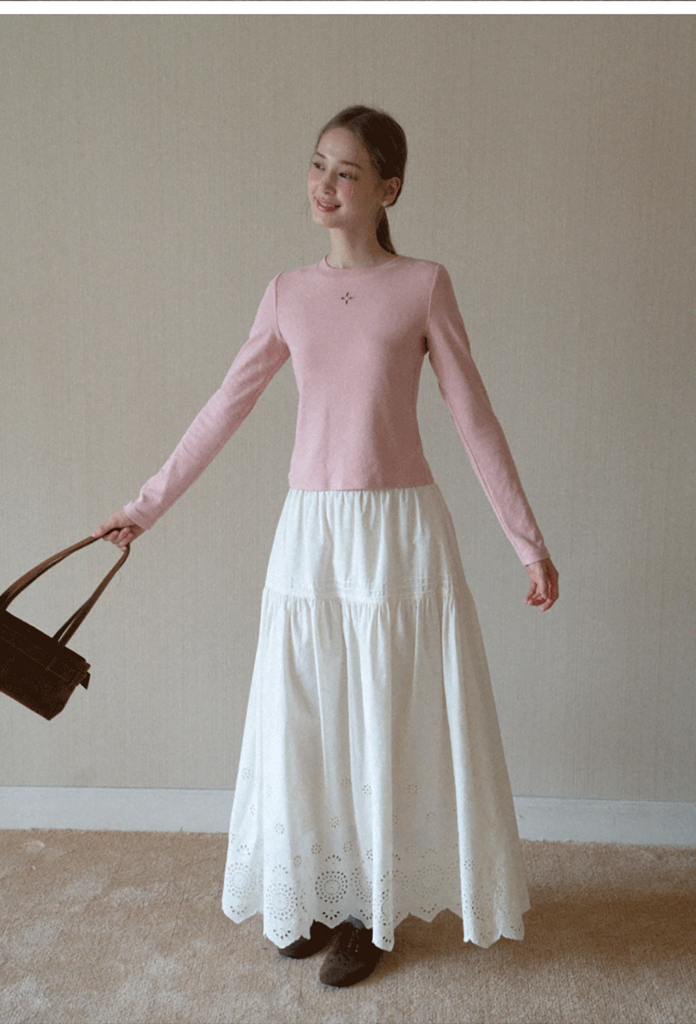 Womens Pink Fitted Long Sleeve Tee