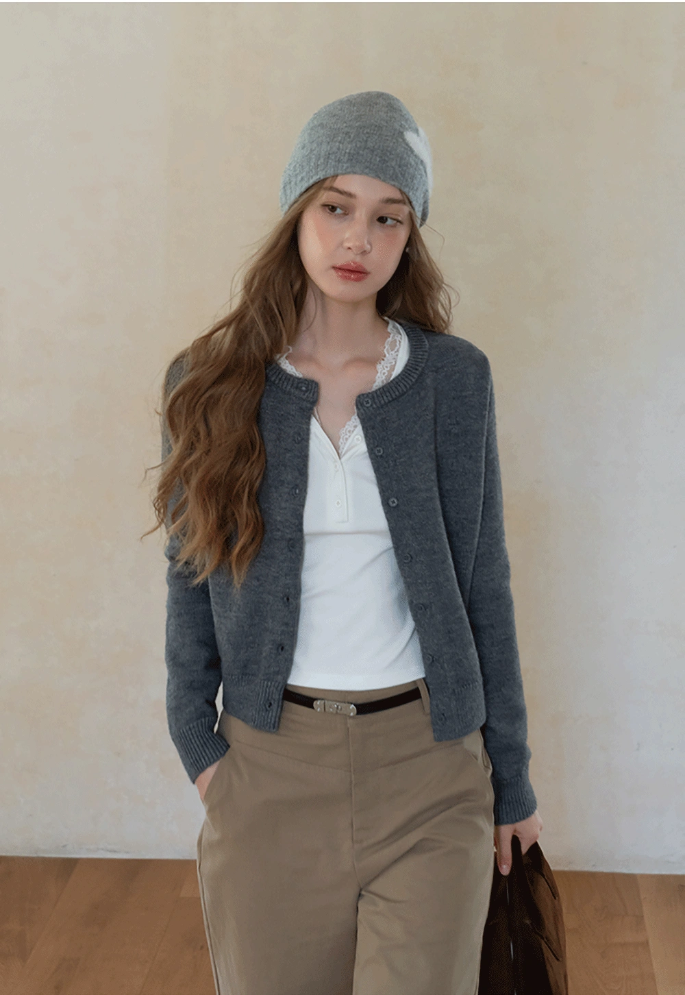 Womens White Lace Trim V Neck Long Sleeve Henley Top