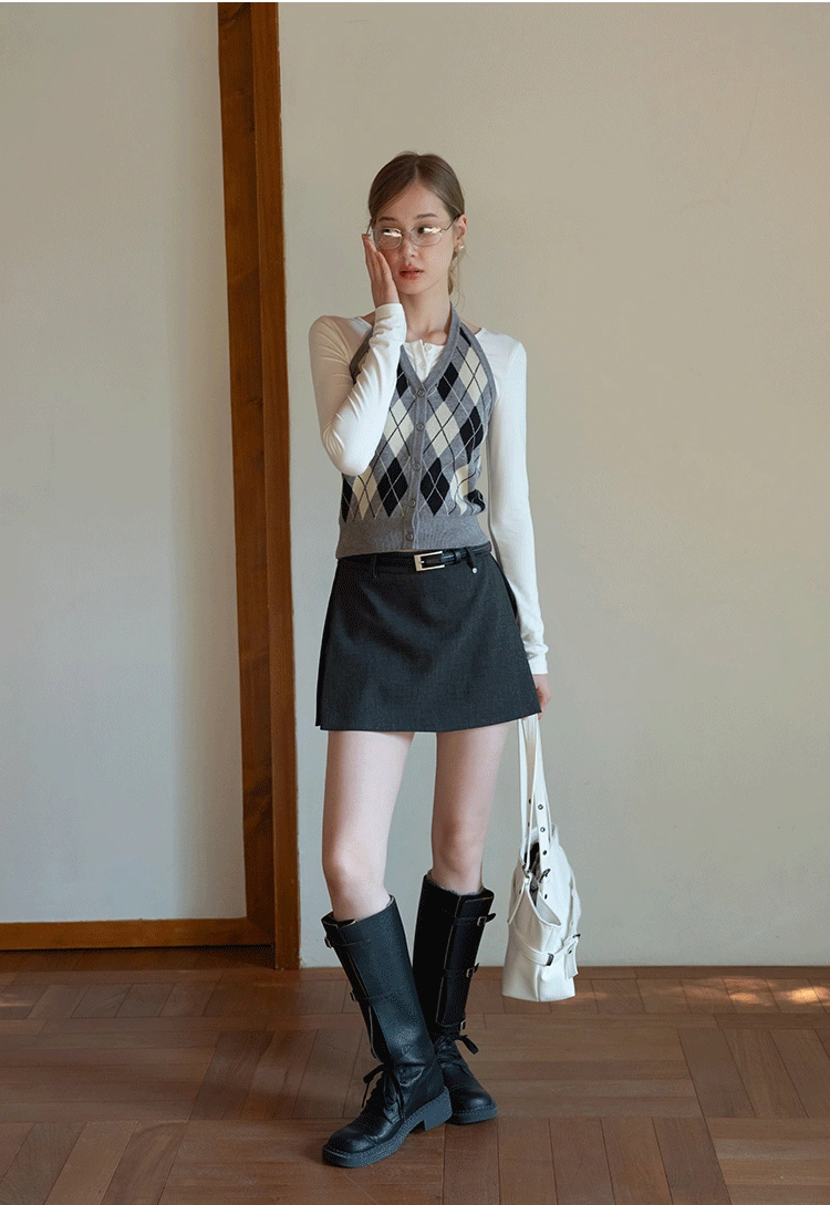 Womens Argyle Knit Button Down Cardigan Sweater