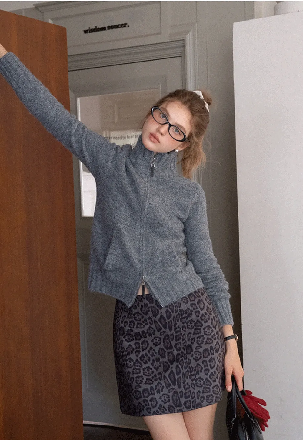 Women’s High Neck Zip Up Knit Cardigan