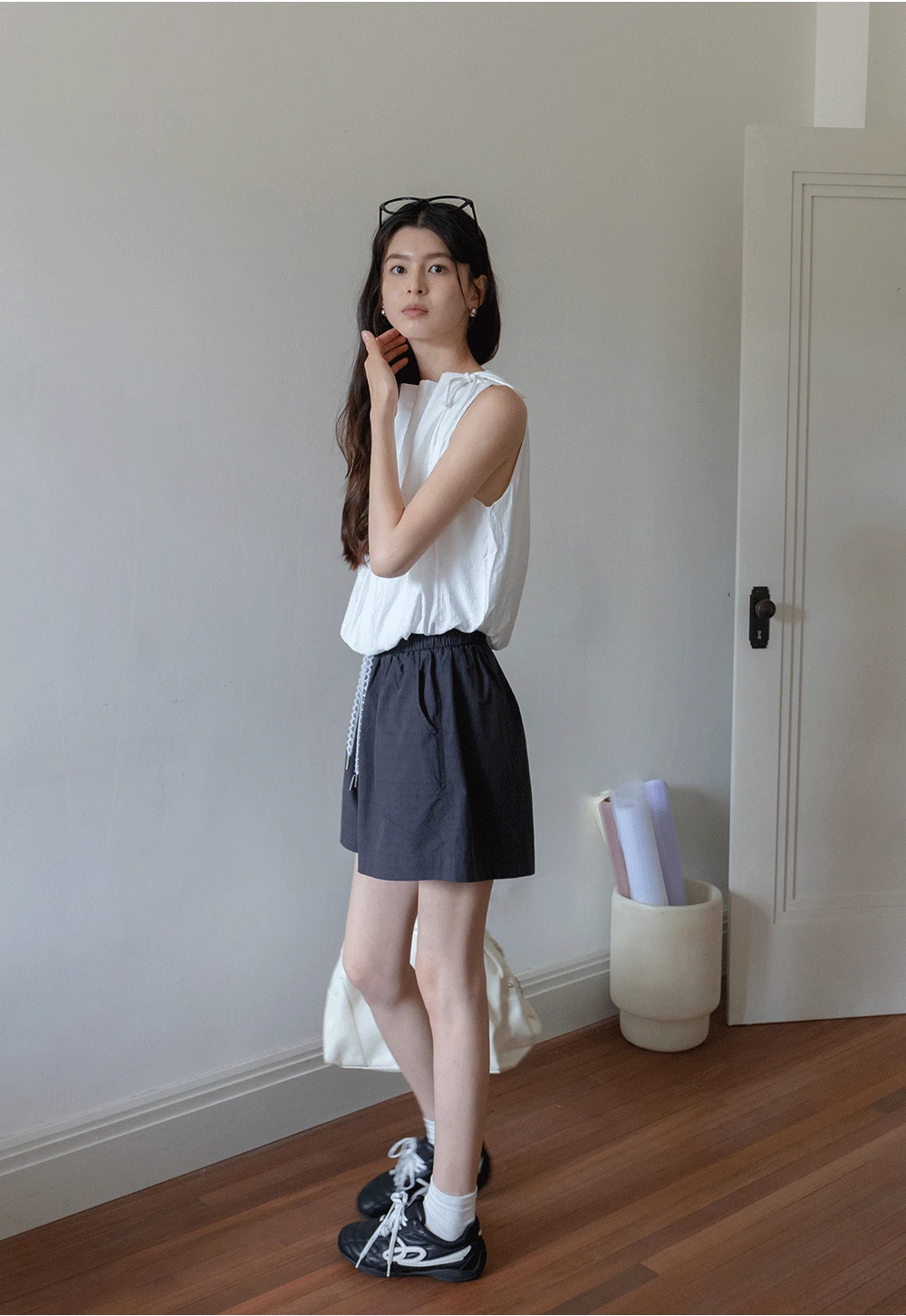 Women’s Gingham Tie-Neck Sleeveless Top