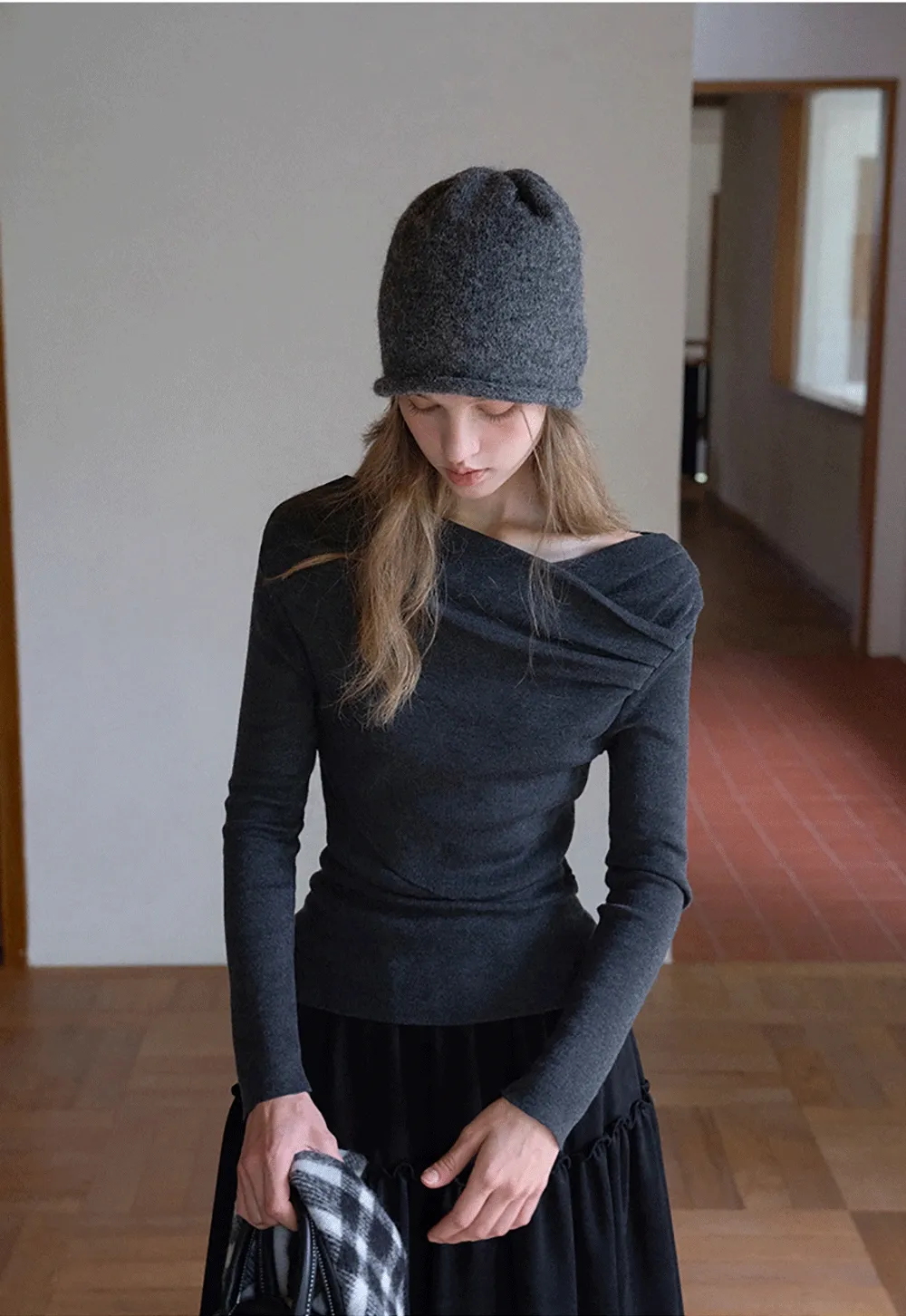 Womens Asymmetrical Draped Knit Top