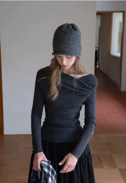 Womens Asymmetrical Draped Knit Top