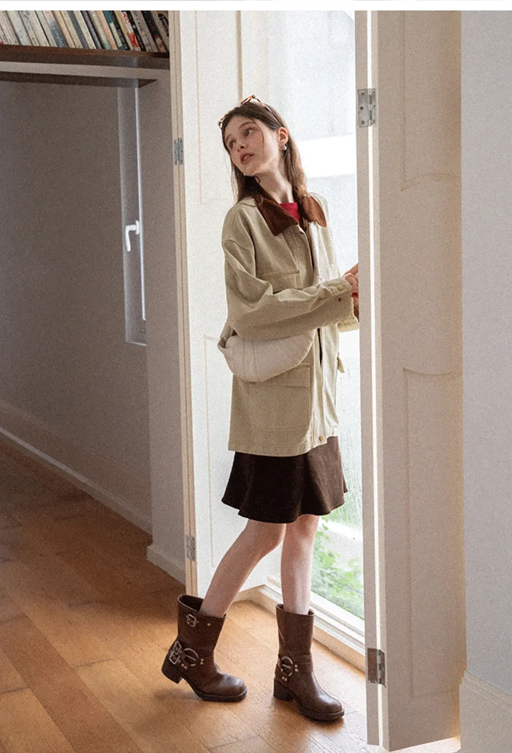 A-Line Mini Skirt for Women High Waist Faux Suede Casual Skirt