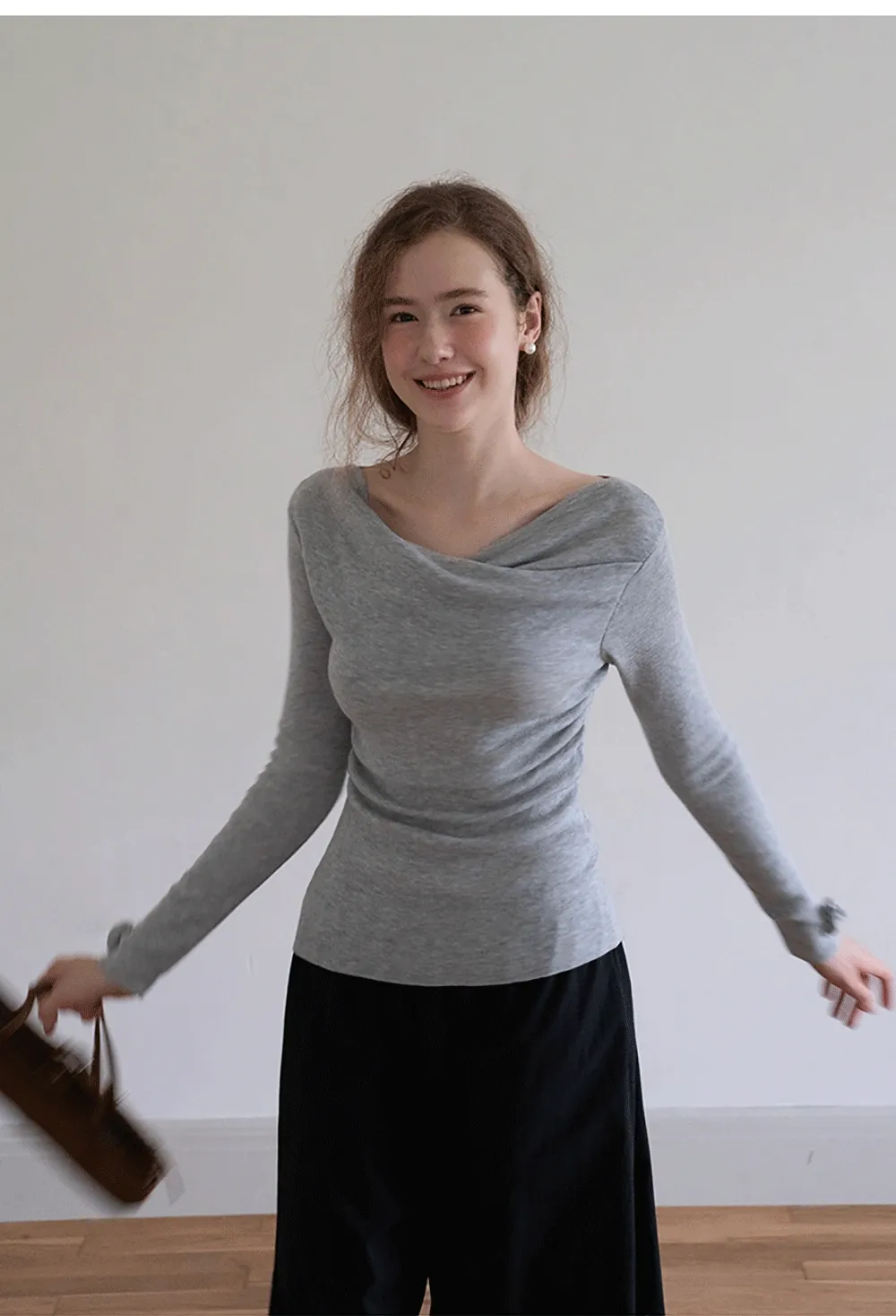 Womens Draped Cowl Neck Slim Fit Tops