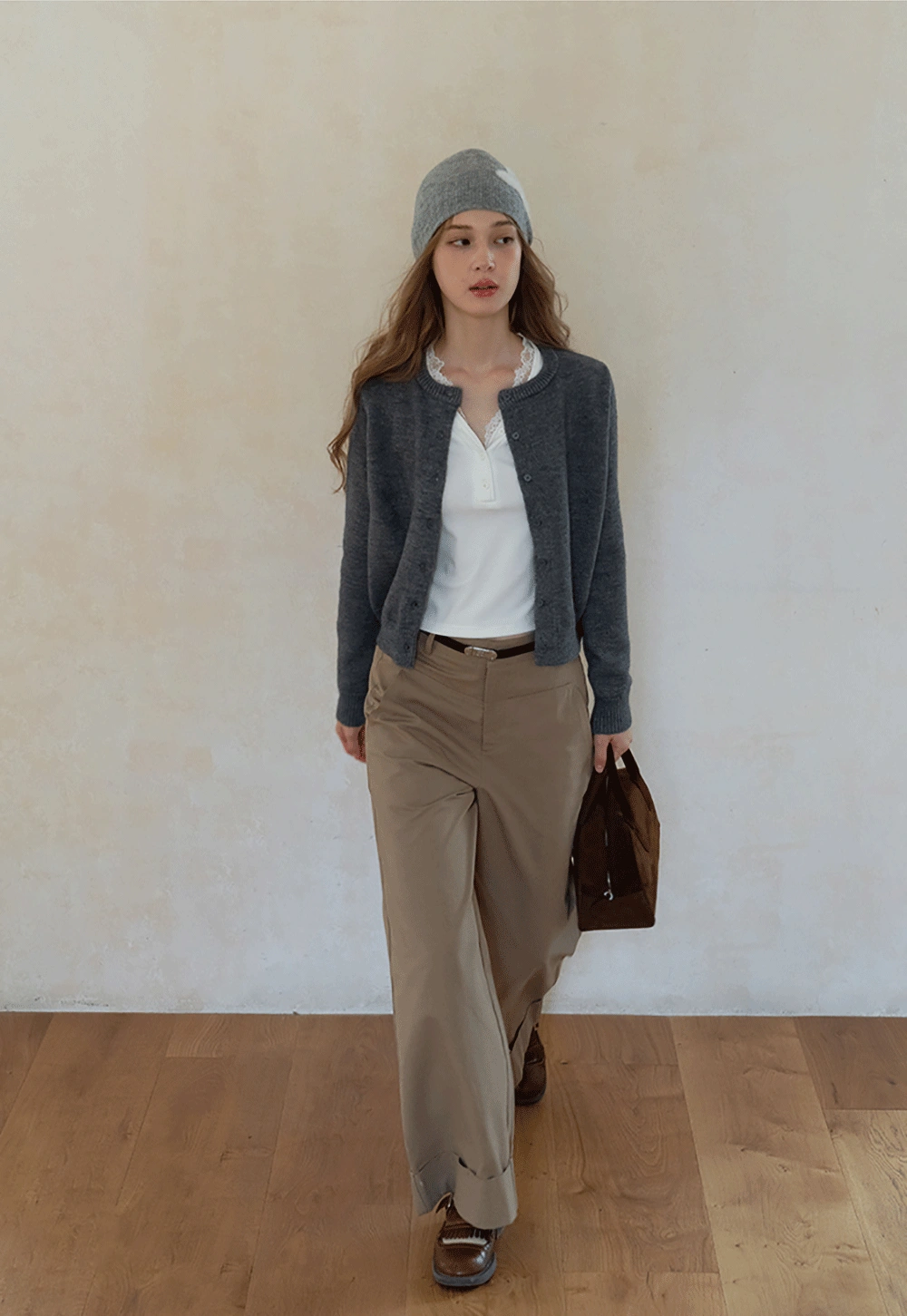 Womens White Lace Trim V Neck Long Sleeve Henley Top