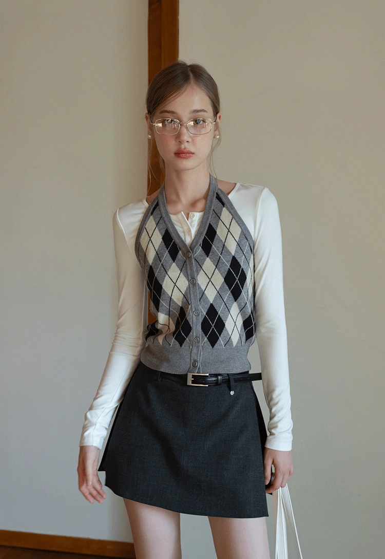 Womens Argyle Knit Button Down Cardigan Sweater