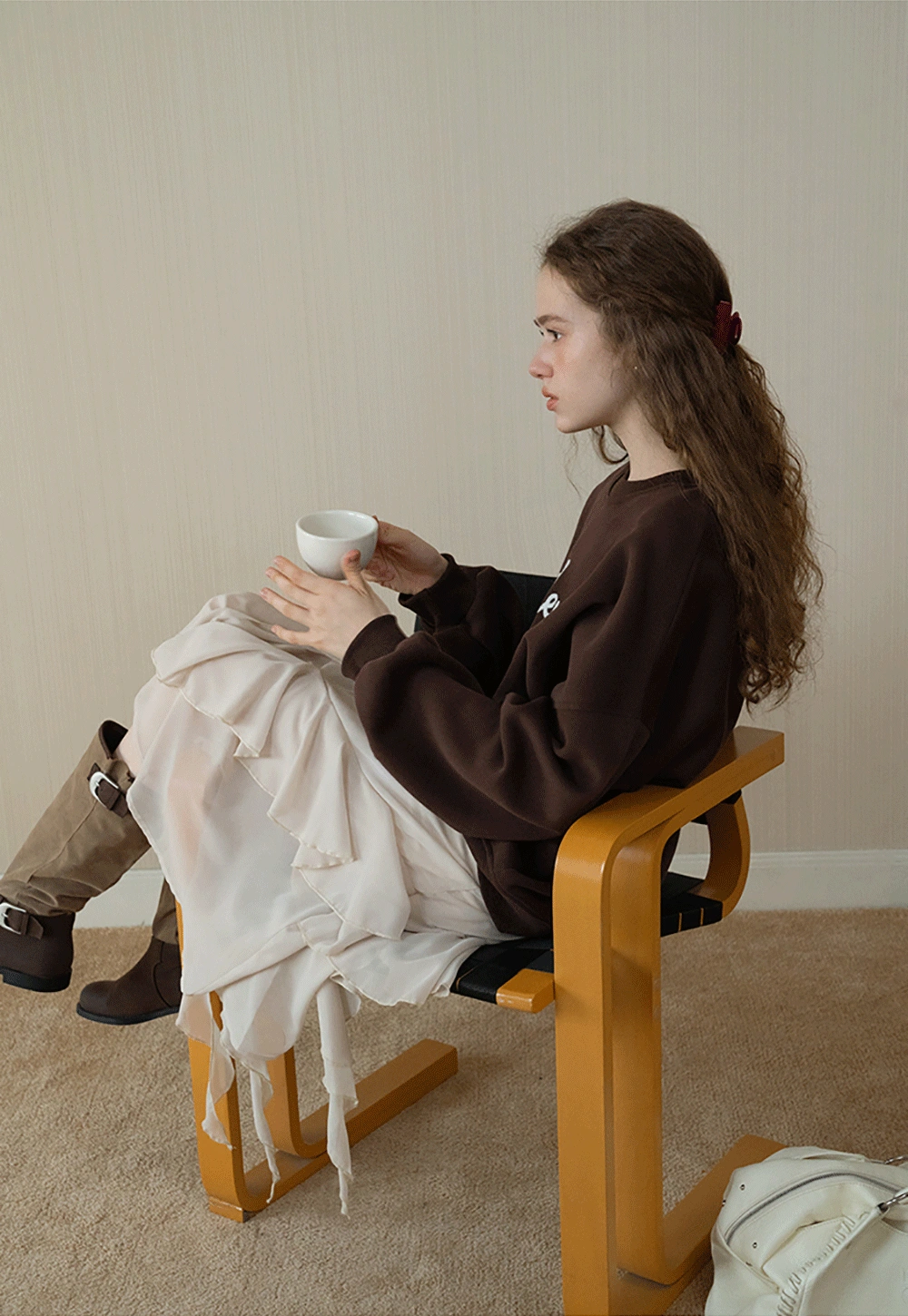 Womens Ruffle Layered Chiffon Midi Skirt