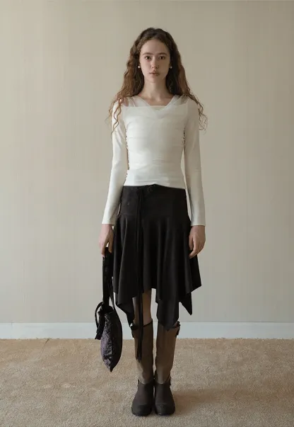 Women Mesh Patchwork Cowl Neck Top