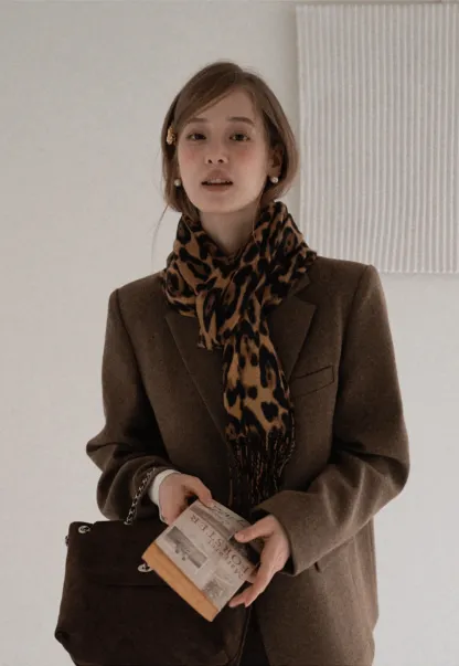 Leopard Print Tassel Scarf Warm Faux Cashmere