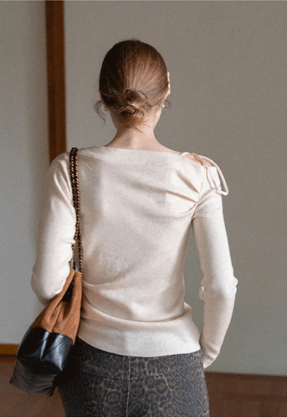 Womens Asymmetric Shoulder Long Sleeve Top