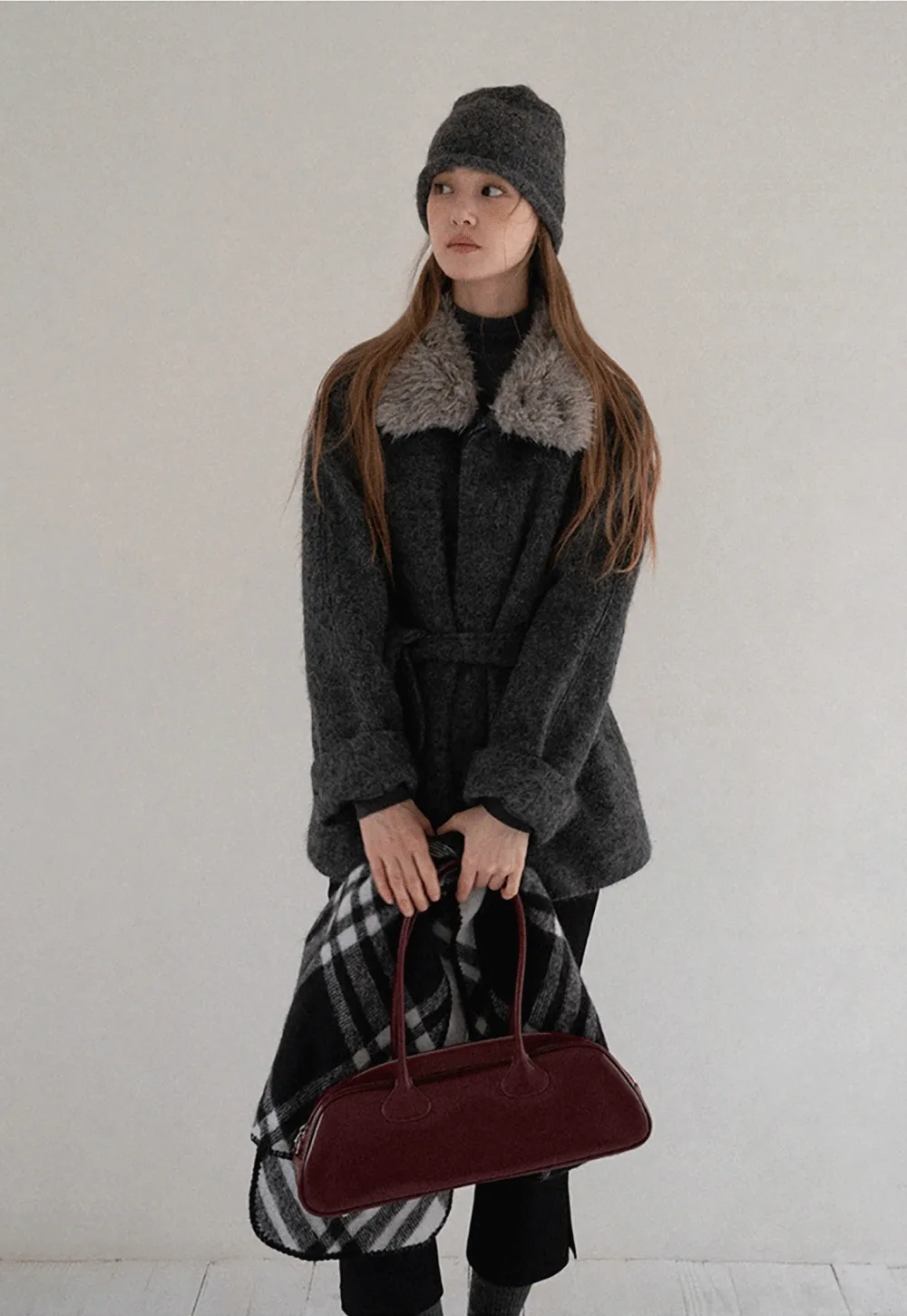 Women Cozy Faux Fur Lapel Wool Coat