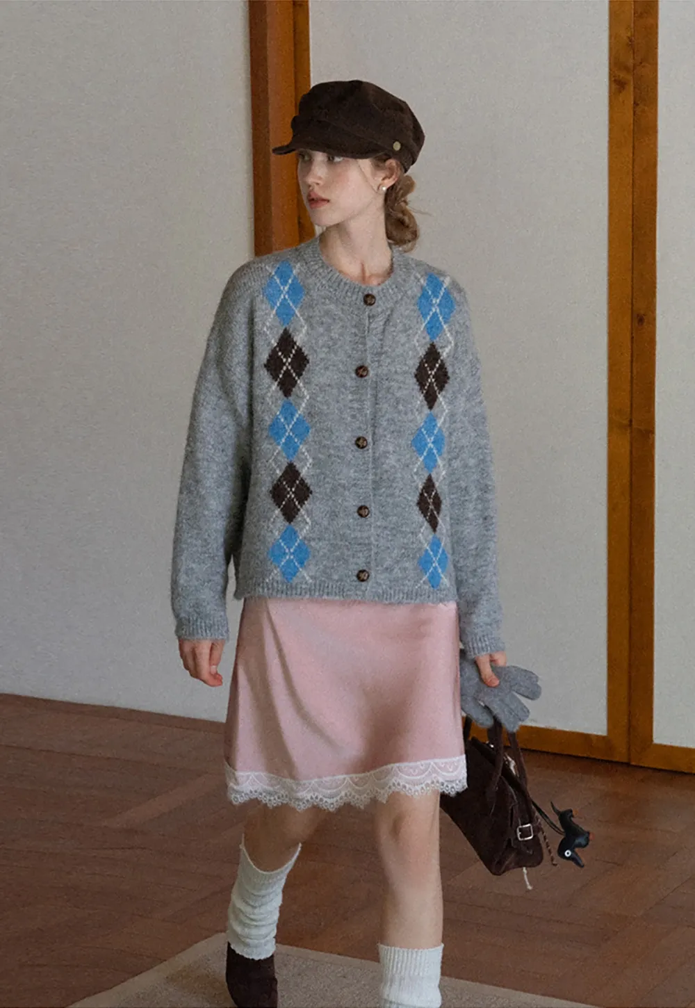 Argyle Knit Cardigan