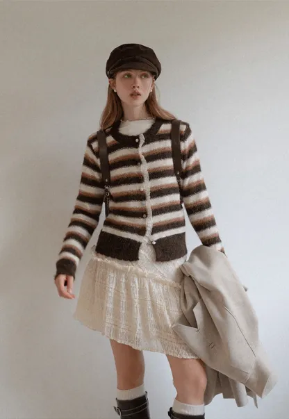 Vintage Striped Knit Cardigan for Women Casual