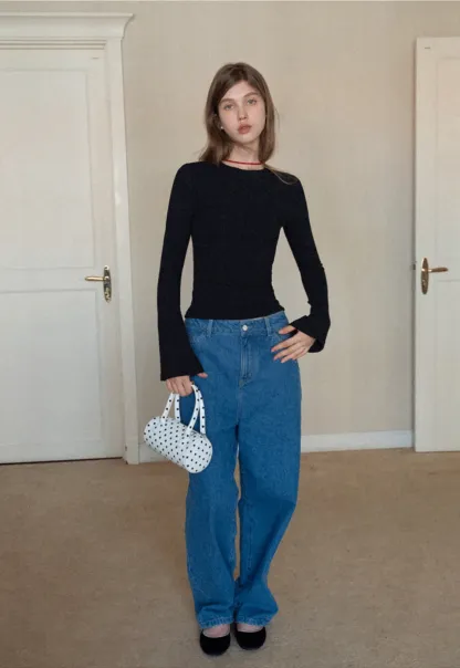 Women Slim Fit Long Sleeve Ribbed Knit Top