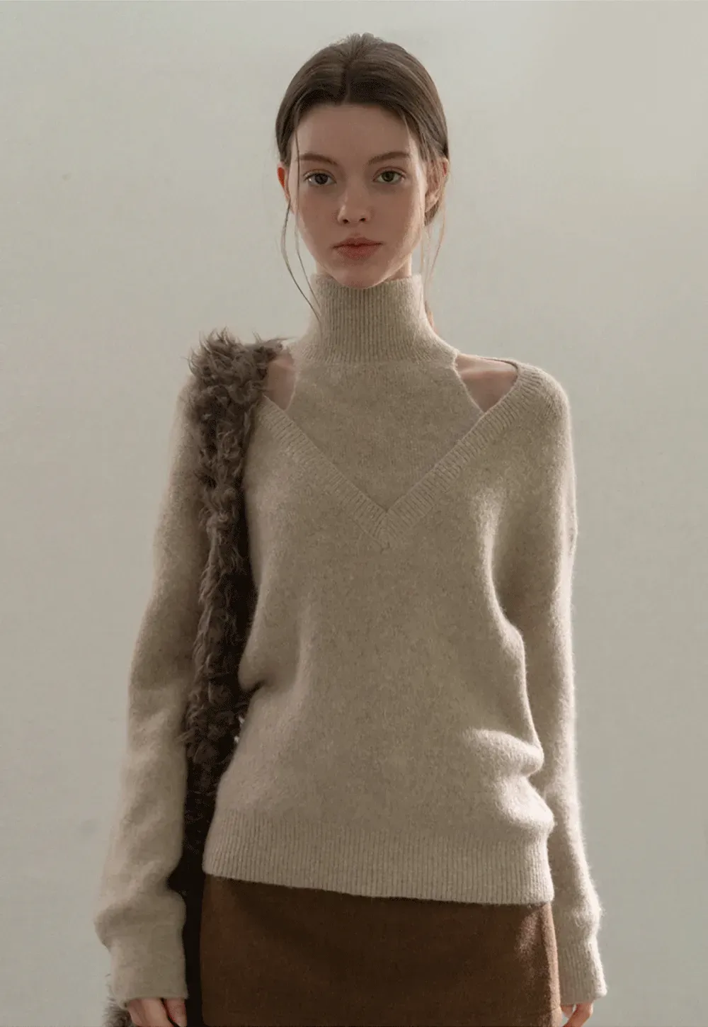 Cut-Out Layered Turtleneck Sweater