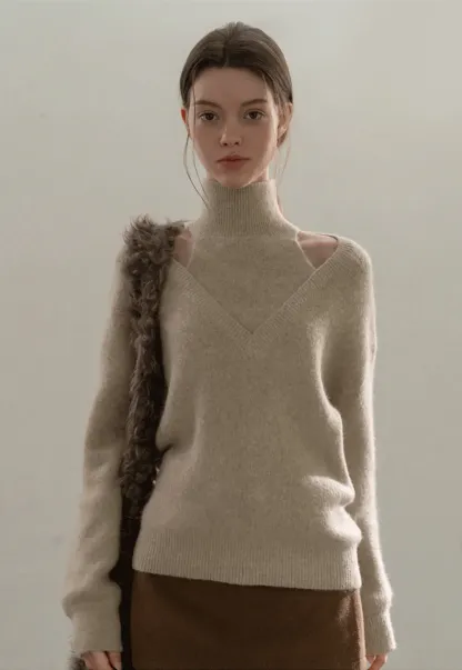 Cut-Out Layered Turtleneck Sweater