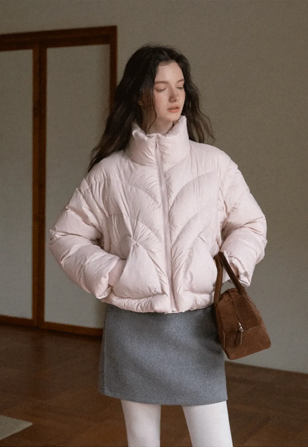 2-Way Short Puffer Jacket with Heart Pockets