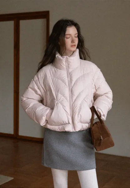 2-Way Short Puffer Jacket with Heart Pockets