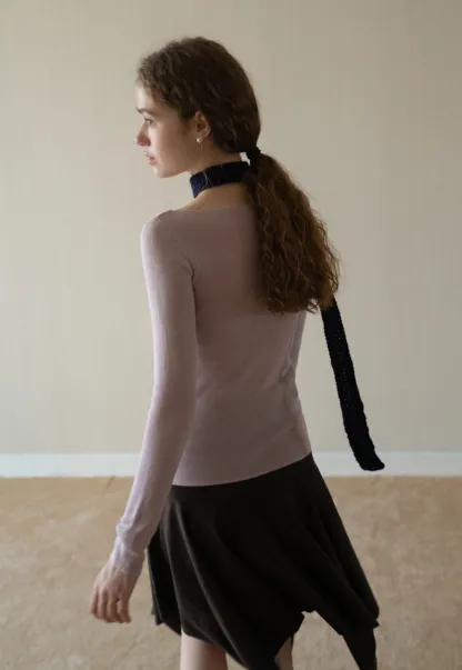 Womens Long Sleeve Knit Shirt with Tie Detail