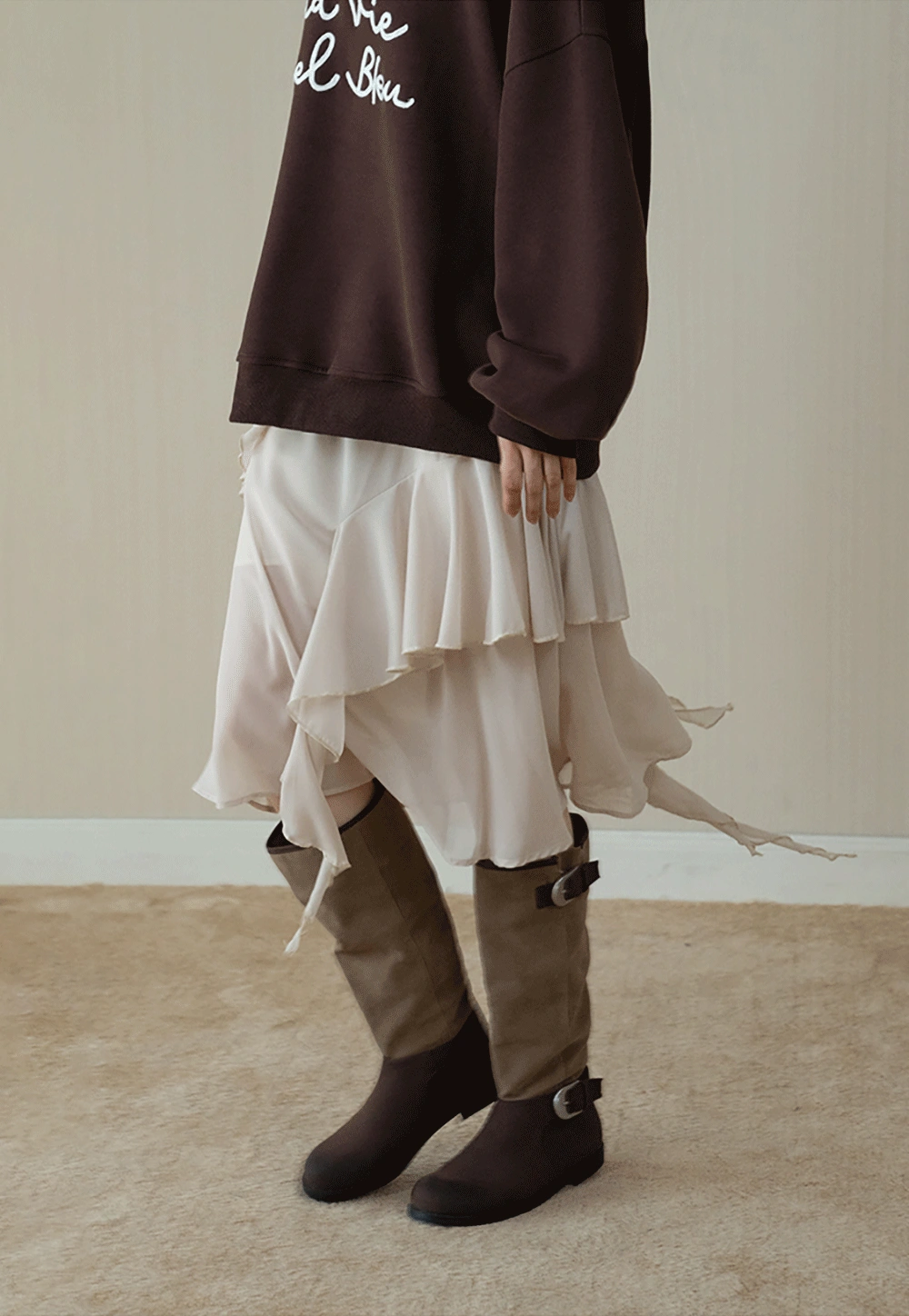 Womens Ruffle Layered Chiffon Midi Skirt