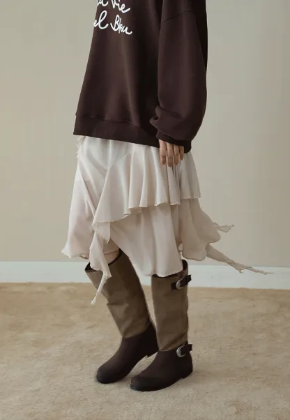 Womens Ruffle Layered Chiffon Midi Skirt