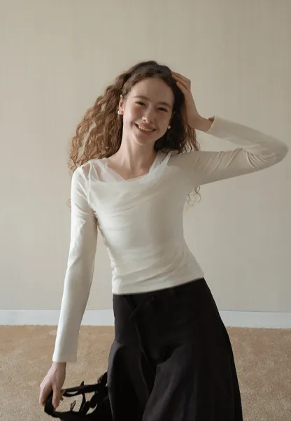 Women Mesh Patchwork Cowl Neck Top