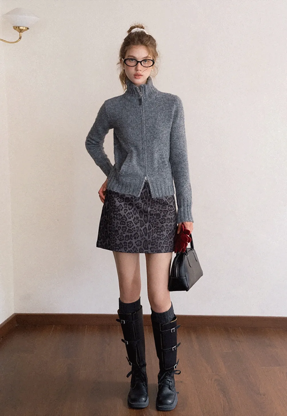 Women’s High Neck Zip Up Knit Cardigan