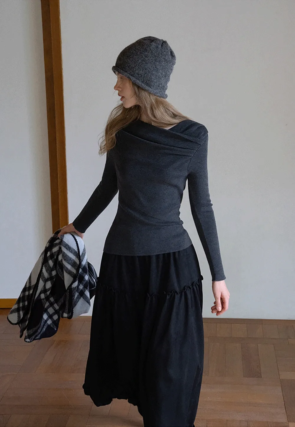 Womens Asymmetrical Draped Knit Top