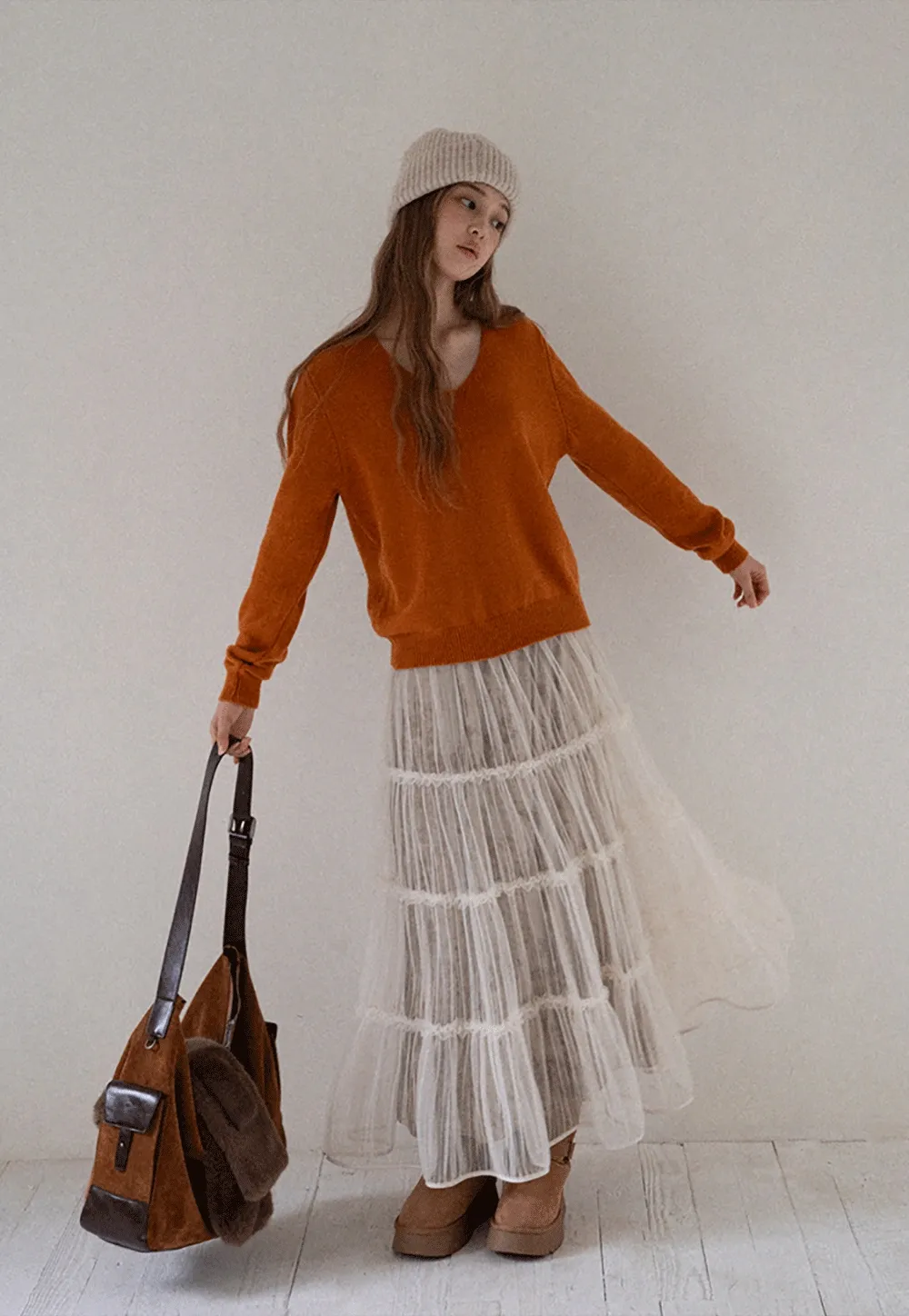 Women Romantic Layered Tulle Midi Skirt